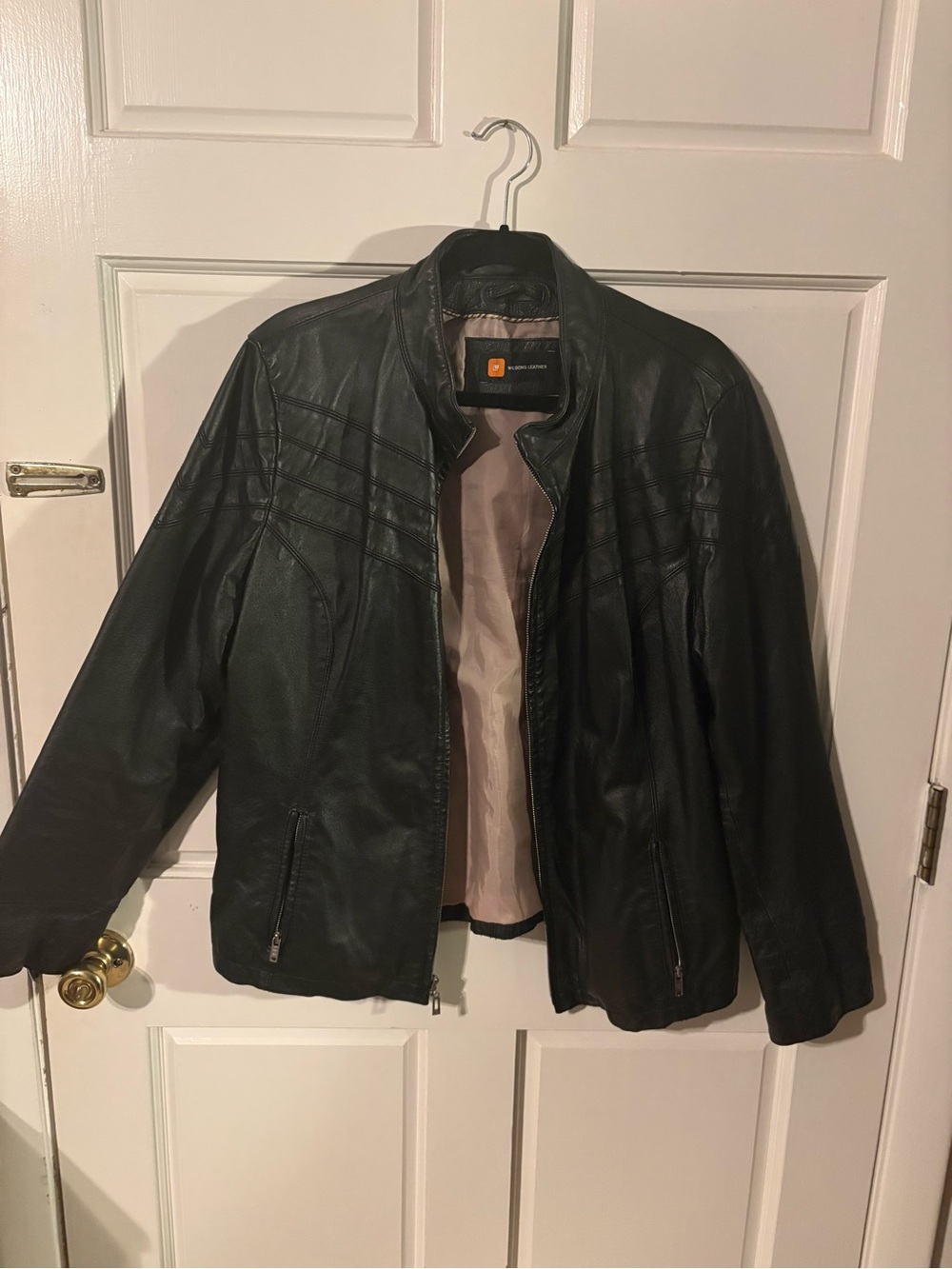 Wilsons Leather Black Women's Leather Jacket with Chevron Stitch Detailing
